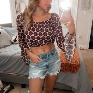 Boho fan sleeved crop top
